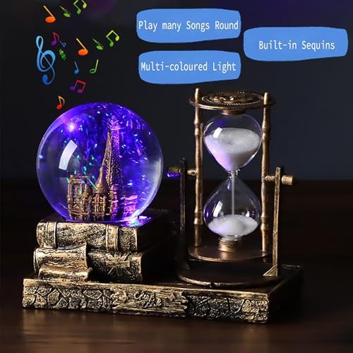 LED Music Snow Globe with Eiffel Tower and Hourglass