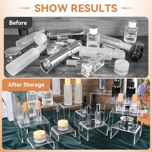 12 Pcs Acrylic Display Risers 2 Sets for Jewelry and Perfume Showcase