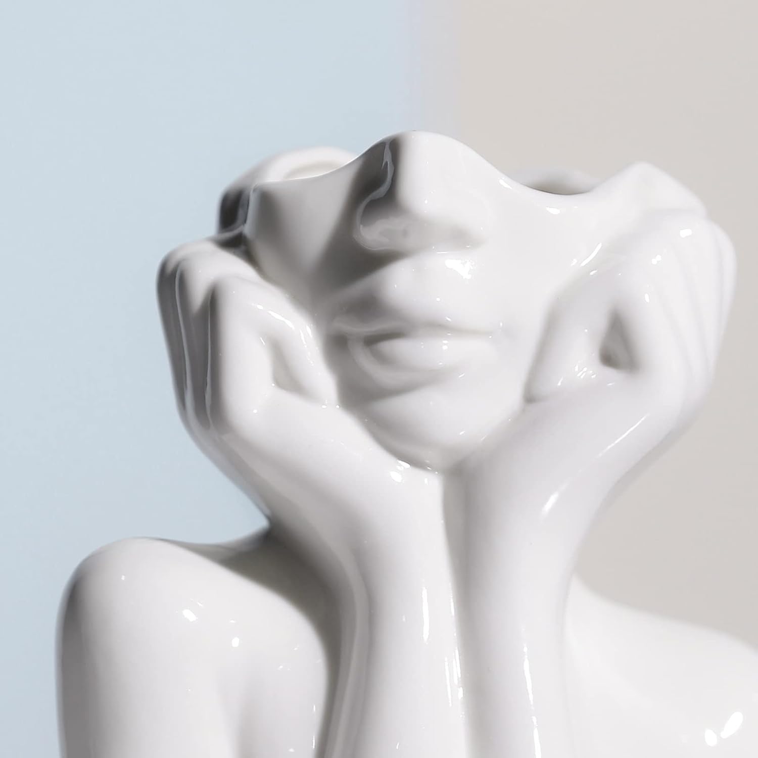 BrownLove Ceramic Face Vase with White Flower Design