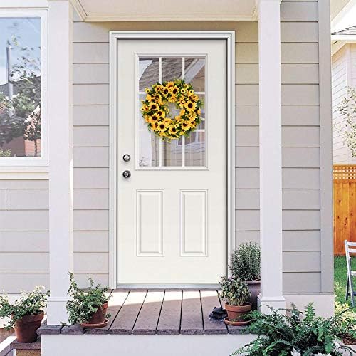 Lvydec Artificial Sunflower Wreath 16 Inch Decorative