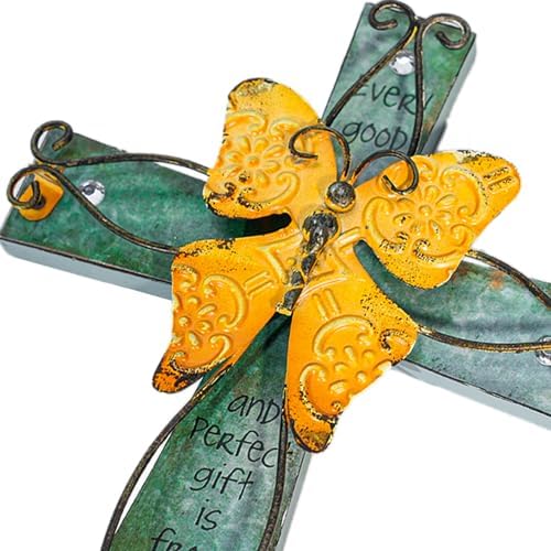 MelinSam Wooden Wall Cross with Inspirational Prayer and Antiqued Metal Butterfly
