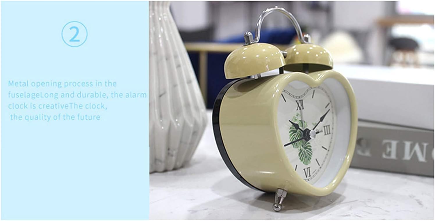 POUERW Metal Silent Alarm Clock Portable Double Bell Night Light Clock