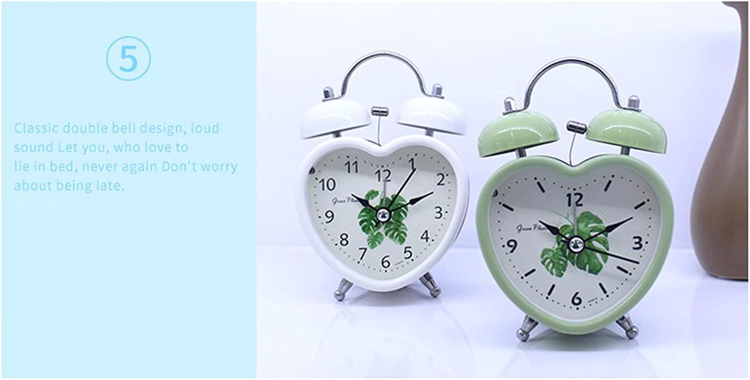 POUERW Metal Silent Alarm Clock Portable Double Bell Night Light Clock