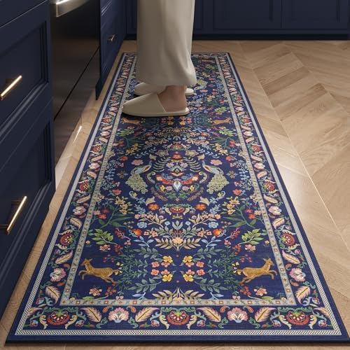 Rugcomf Floral Washable Kitchen Runner Rug