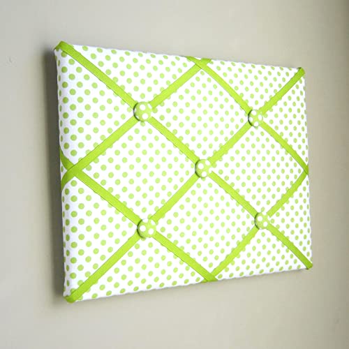 11x14 White and Lime Green Polka Dot Memory Board Bow Board