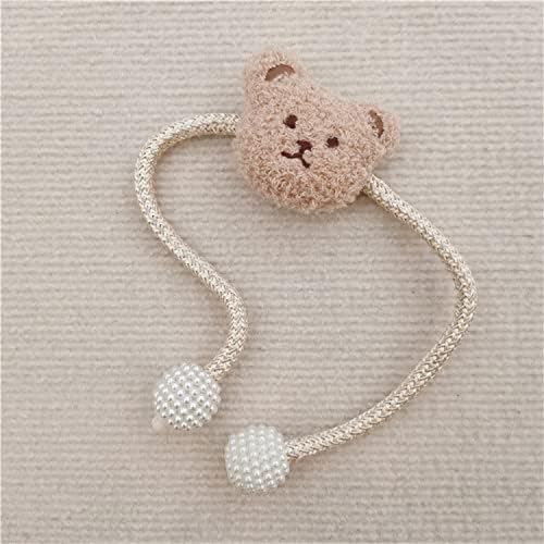2 Pack Cartoon Bear Curtain Ties Plush Design White