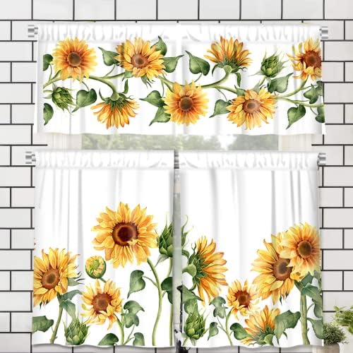 IFFVGX 3-Piece Sunflower Kitchen Curtain Set