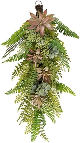 Northlight Fern and Succulents Artificial Spring Teardrop Swag 28 Inch