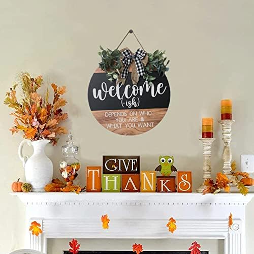 Welcome Sign Front Door Decor 12 Inch Wood Wreath