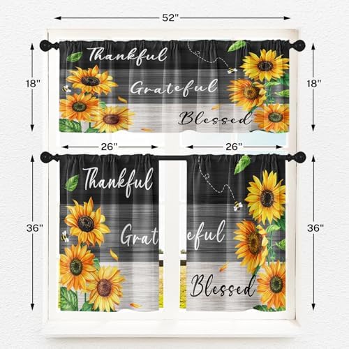 Tayney Rustic Sunflowers Tier Curtain Set for Kitchen and Bathroom