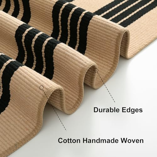 OJIA 24x51 Front Door Mat Black Tan Striped