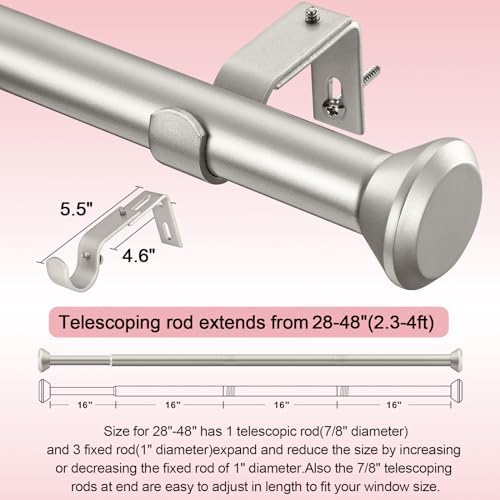 Heavy Duty Curtain Rods for Windows 28-48 Inches with Diamond Finials