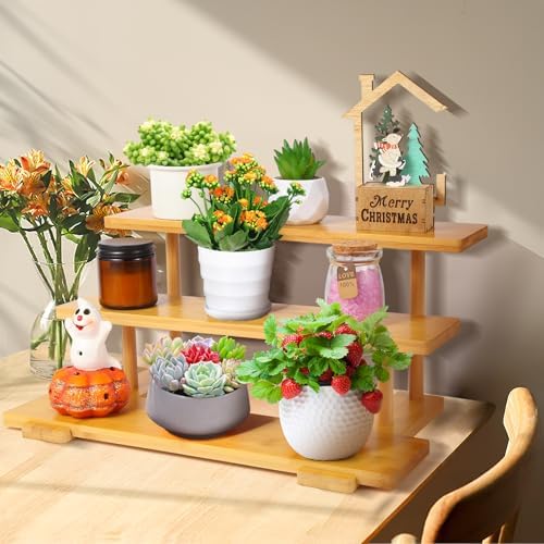 3 Tier Bamboo Display Rack Bathroom Counter Kitchen Organizer Perfume Cosmetic Organizer