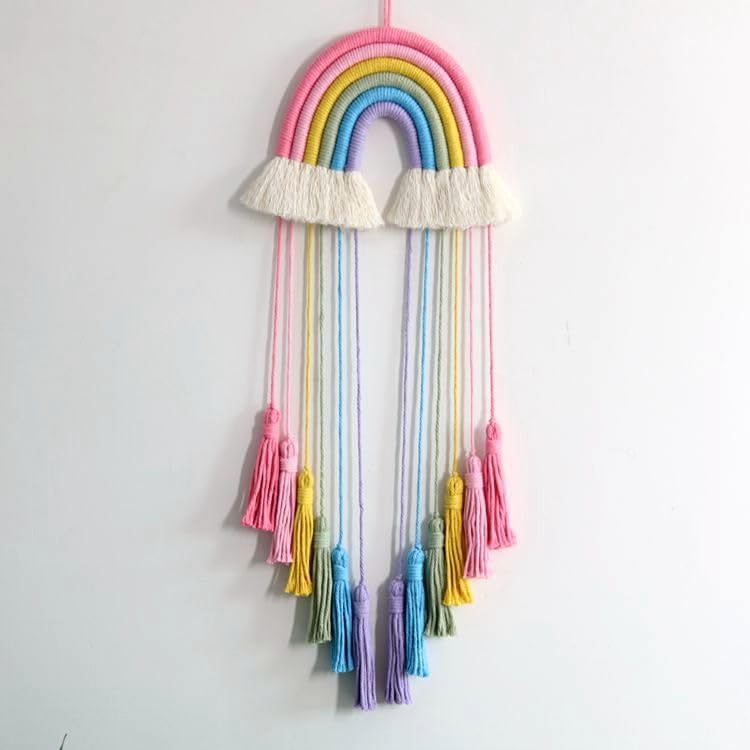Honcas Rainbow Macrame Wall Hanging - Pink Tassel Decor
