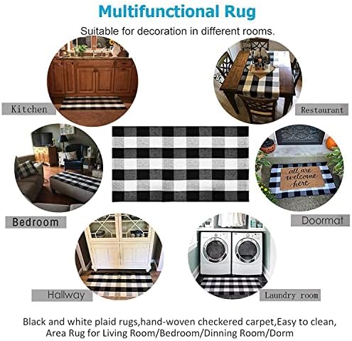 SEEKSEE Thick Cotton Buffalo Plaid Rug 275x43 Black and White Checked