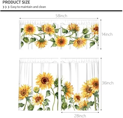 IFFVGX 3-Piece Sunflower Kitchen Curtain Set