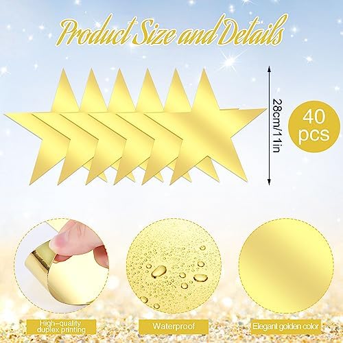 40 Pcs 11 Inch Gold Stars Cutouts for Decor