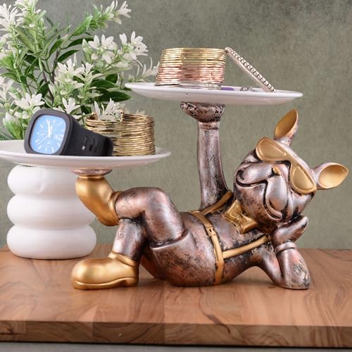 Cute Cool Dog Sculpture with Plate for Home Decor