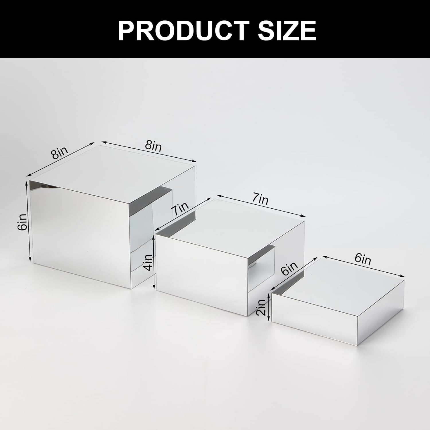 Acrylic Silver Mirror Display Riser Set of 3