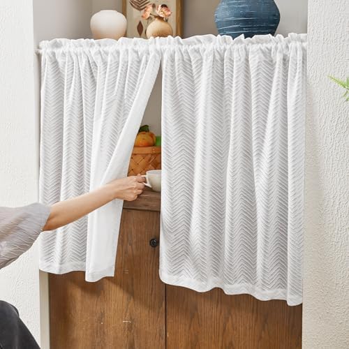 Deconovo Sheer Curtains with Floral Pattern Rod Pocket 2 Panels Set