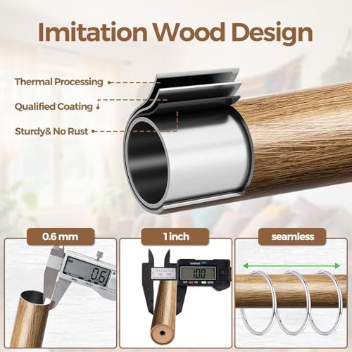 KAMANINA 1 Inch Adjustable Wooden Curtain Rods 48-84 Inch