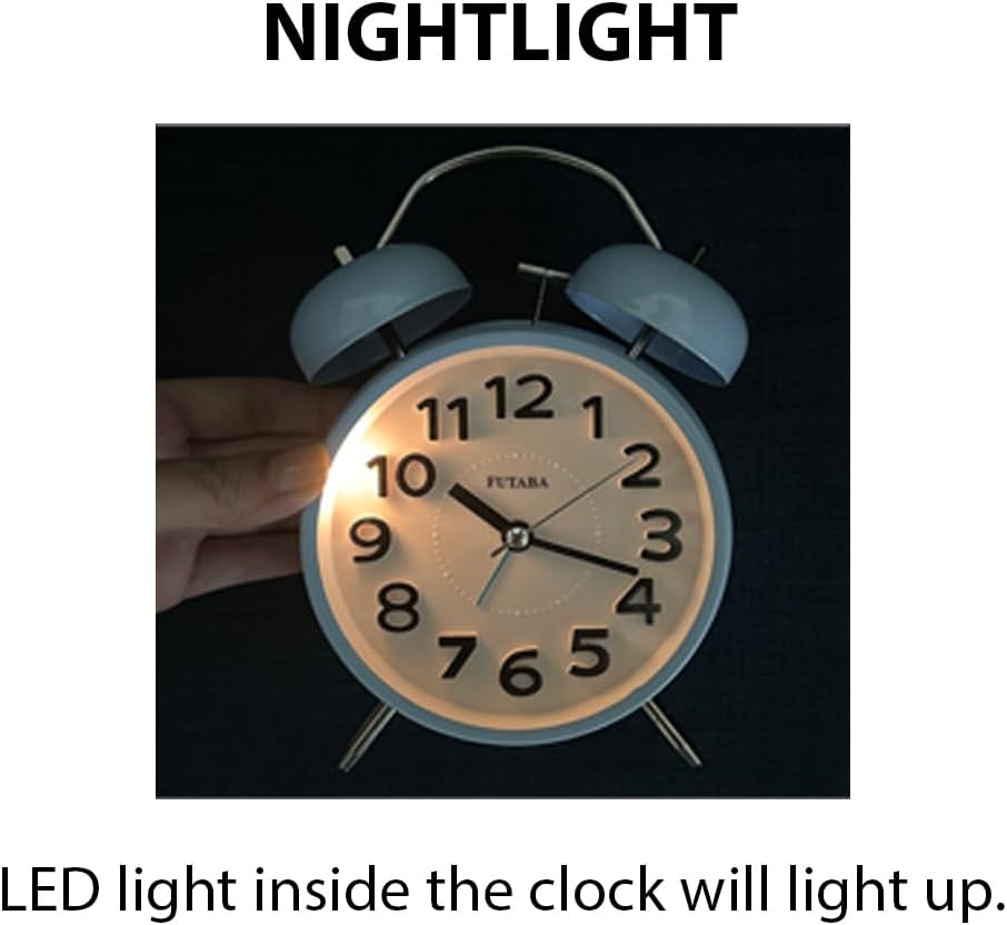Loud Alarm Twin Bell Clock with LED Light and Silent Movement