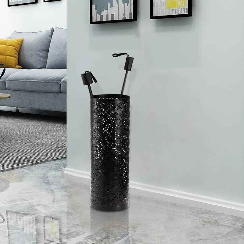 Hacaroa Black Metal Round Umbrella Stand Rack