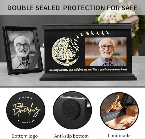 Elegant Wooden Cremation Urn with Photo Frame and Tree of Life Design