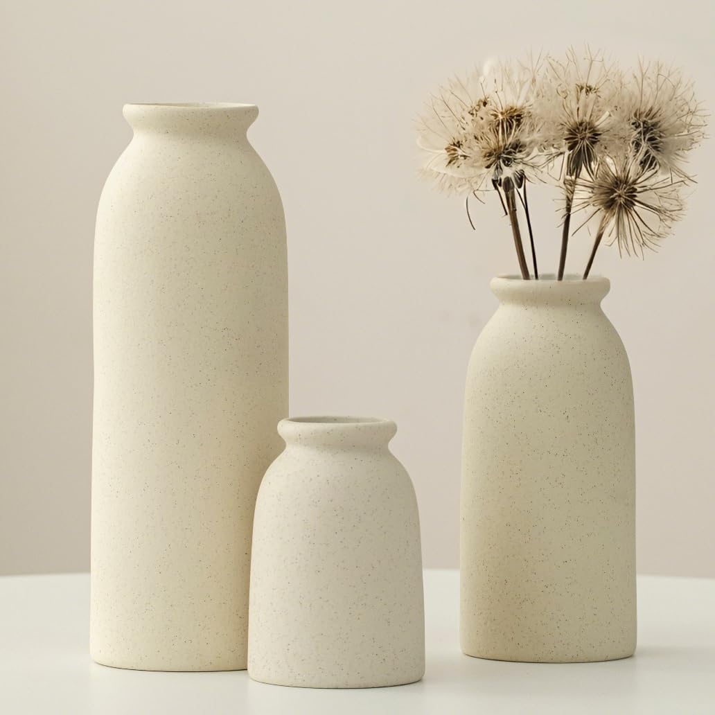 Tinctotnic Ceramic Vase Set 3 - Distressed Beige Boho Style