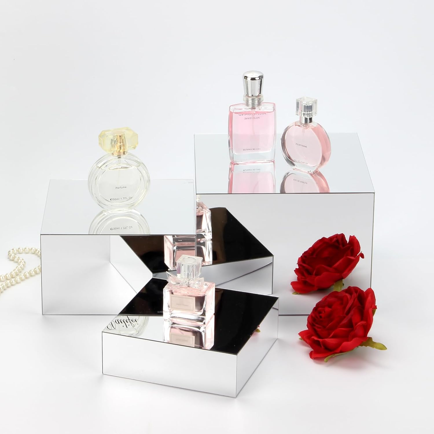Acrylic Silver Mirror Display Riser Set of 3