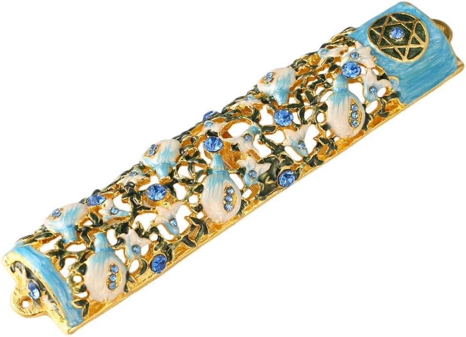 Matashi 35 Inch Hand Painted Mezuzah with Scroll and Blue Crystals