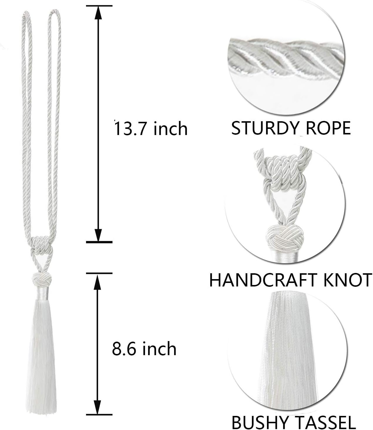 BEL AVENIR Curtain Tiebacks 2 Pack White Hand-Woven Holdbacks
