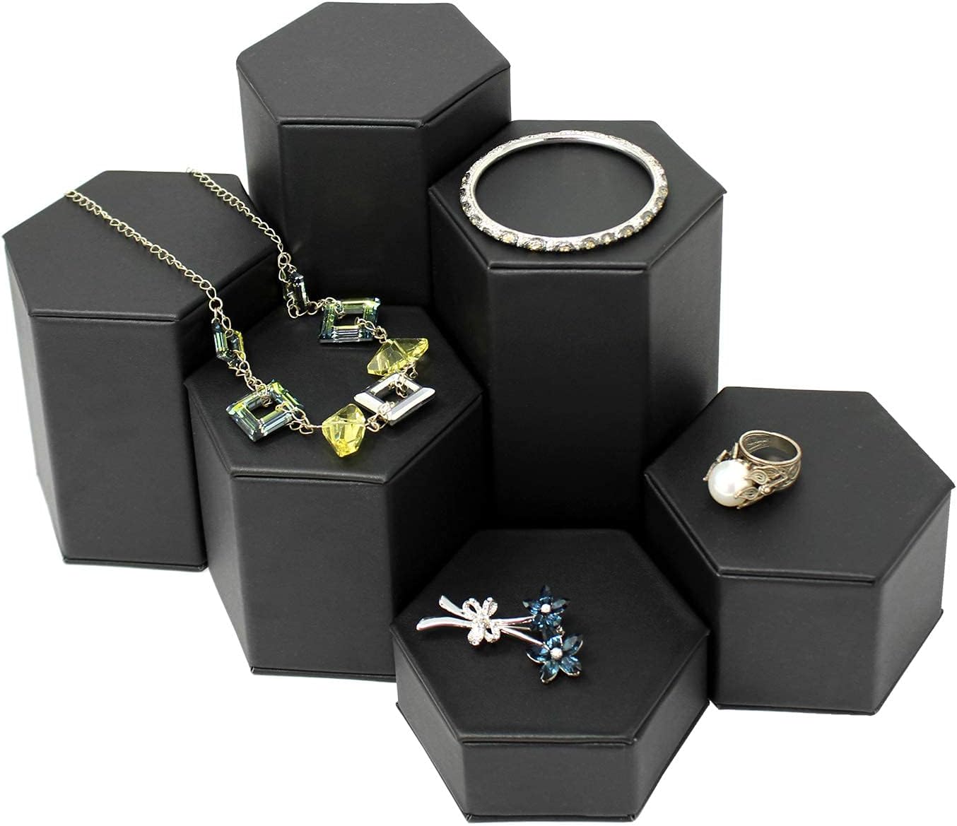 MOOCA Black Leatherette Jewelry Riser Set 6 Pcs
