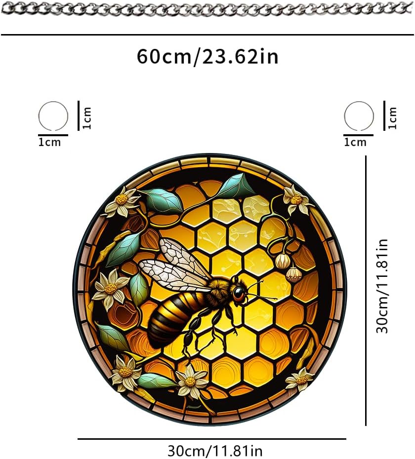 HOTIYOK Retro Yellow Hive Stained Glass Window Decor with Chain
