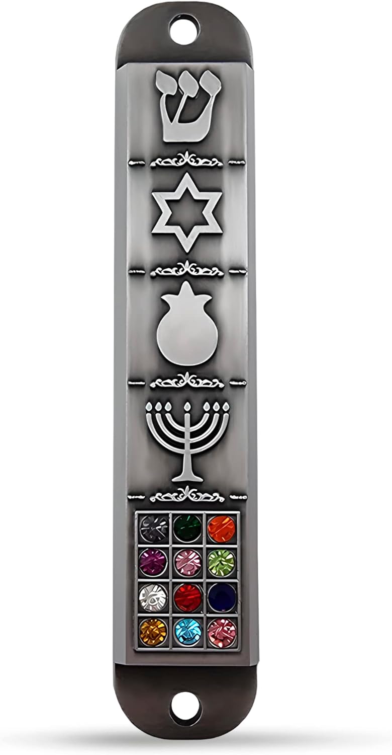 Pewter Mezuzah Case with Scroll and 3D Star of David