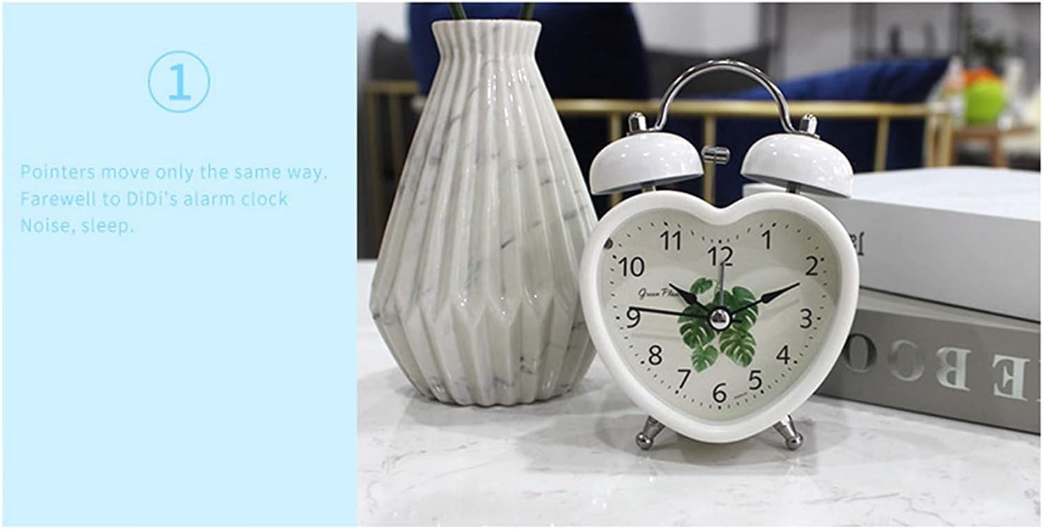 POUERW Metal Silent Alarm Clock Portable Double Bell Night Light Clock