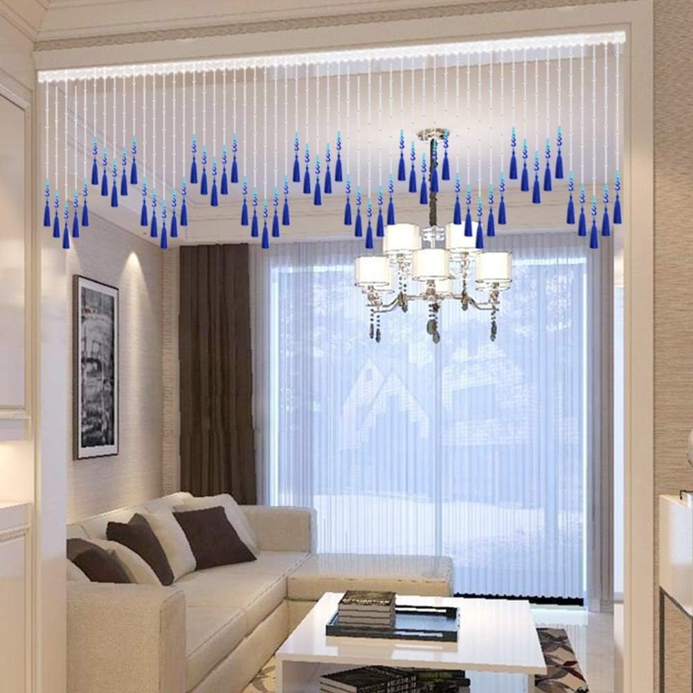 OKUOKA 25 Strands Beaded Door Curtain Blue Tassel Crystal Partition