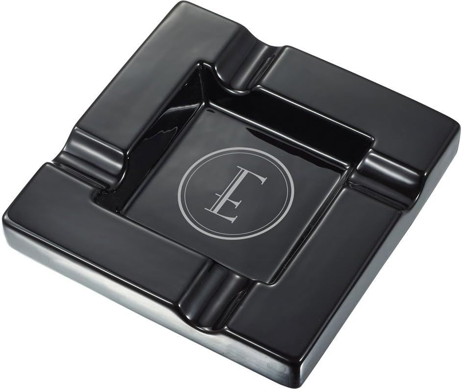Visol Ren Black Ceramic Cigar Ashtray with Initial Engraving