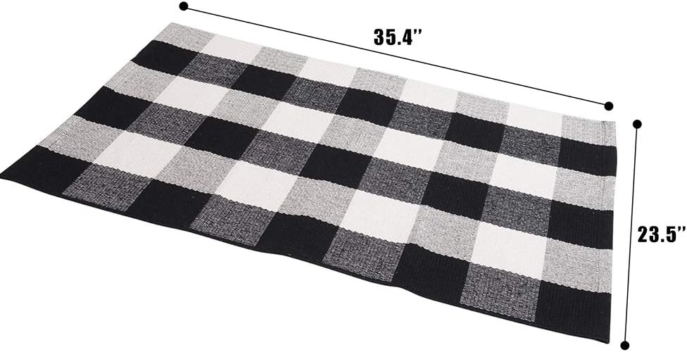 SEEKSEE Cotton Buffalo Plaid Rug 2x3 Black White Checked Mat