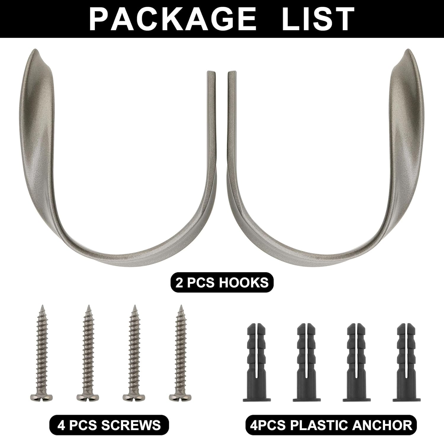 4 Pack Curtain Holdbacks Aluminum Alloy Heavy Duty U-Shape Window Hooks Grey