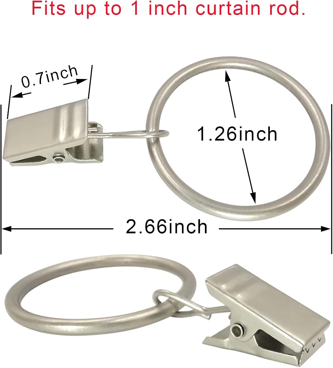 40 Pack Curtain Rings with Clips Matte Silver 126 in ID