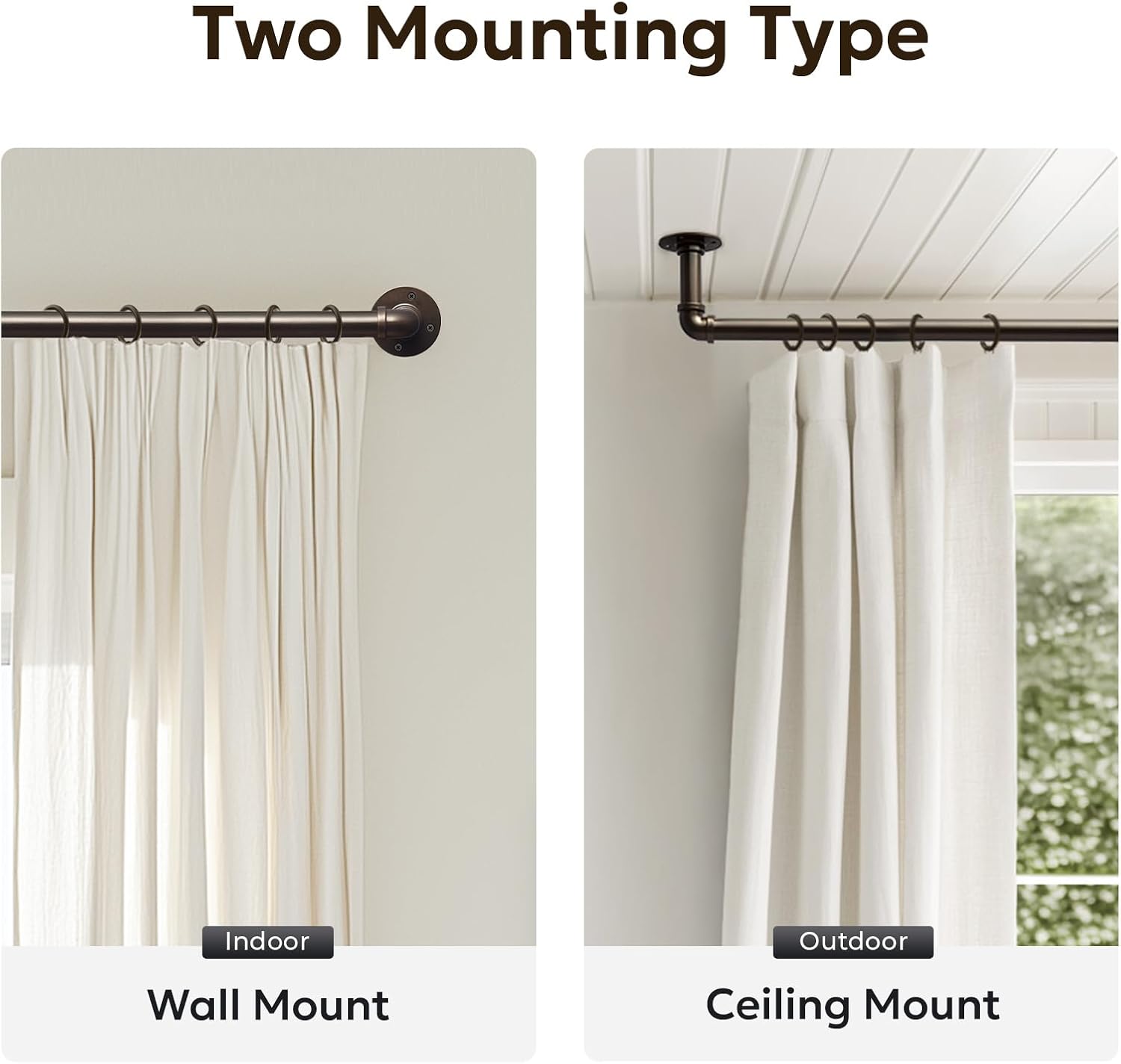 Zeerobee 1 Inch Curtain Rods for Windows 32 to 48 Antique Bronze