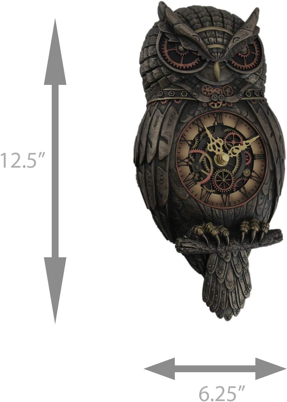 Veronese Design 125 Tall Steampunk Owl Wall Clock Sculpture