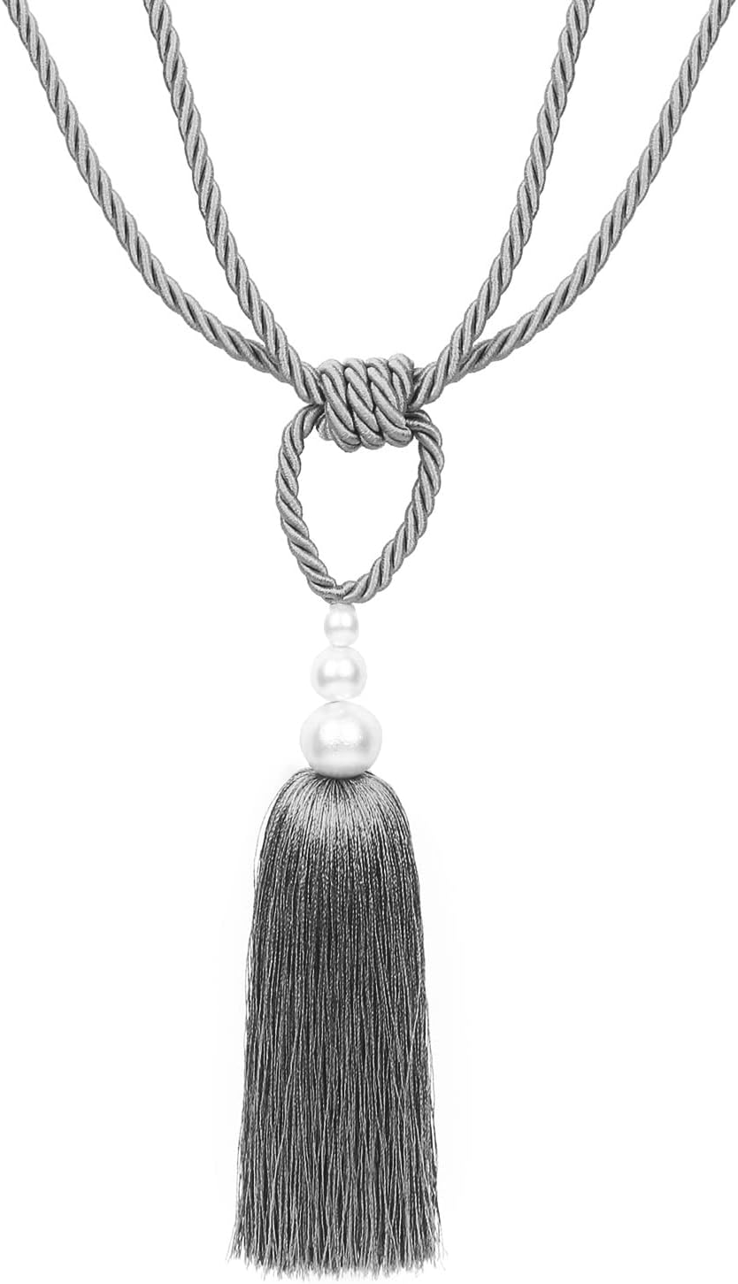 2 Pack Pearl Curtain Tiebacks with Tassels - Gray