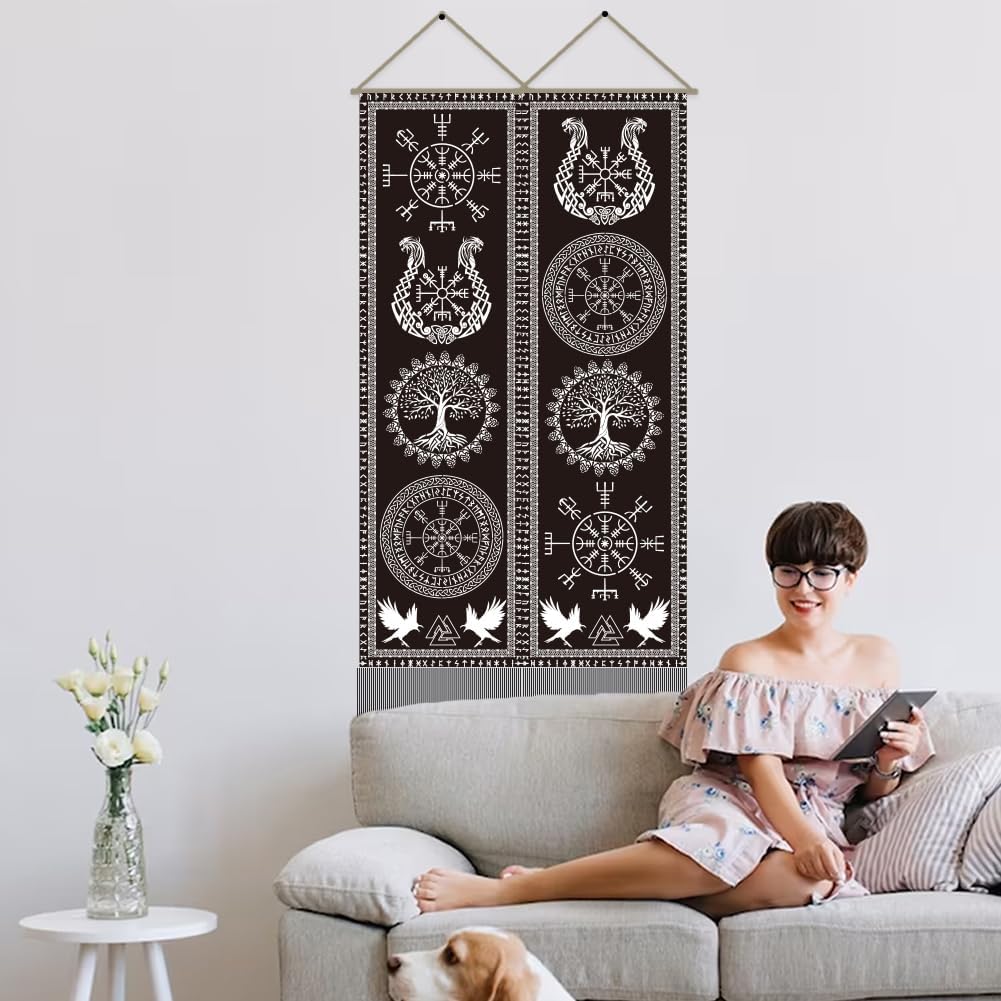 AHANDMAKER 2pcs Viking Symbol Tapestry Wall Hanging