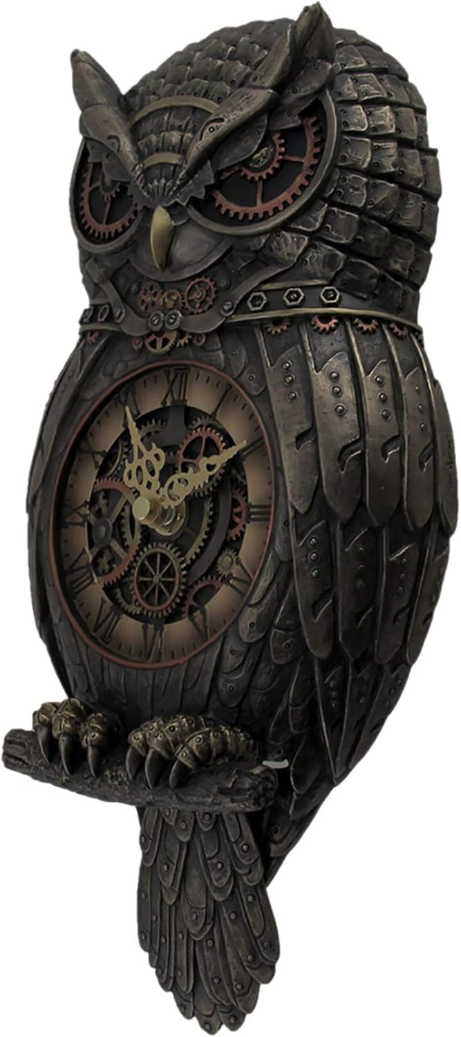 Veronese Design 125 Tall Steampunk Owl Wall Clock Sculpture