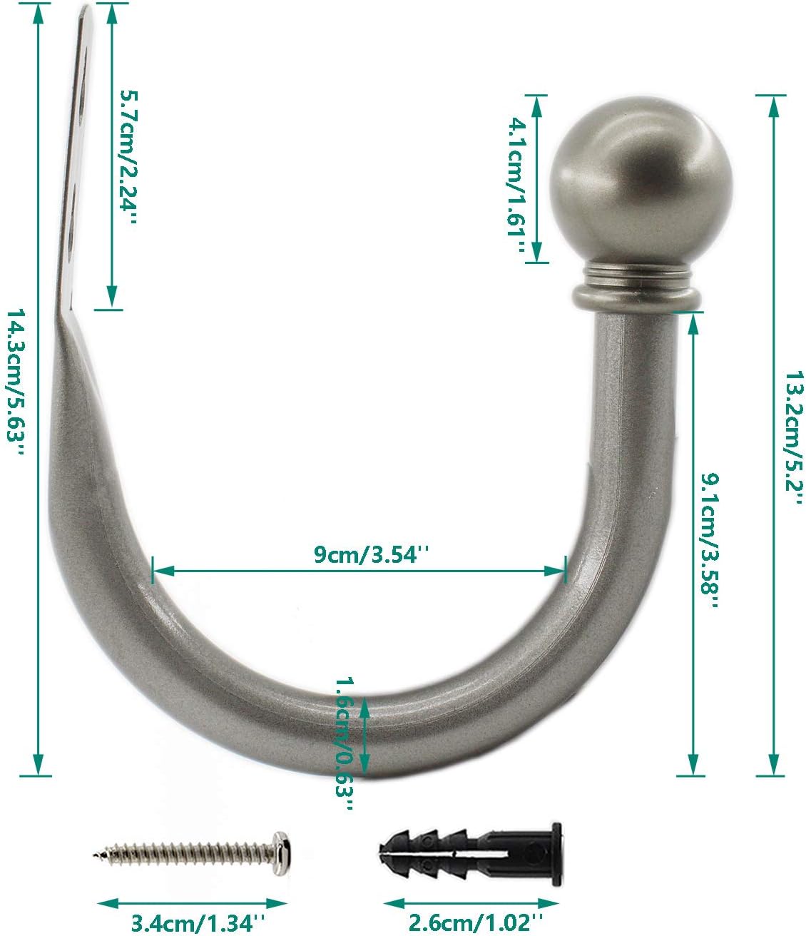 Decorative Curtain Holdbacks with Installation Screws Grey