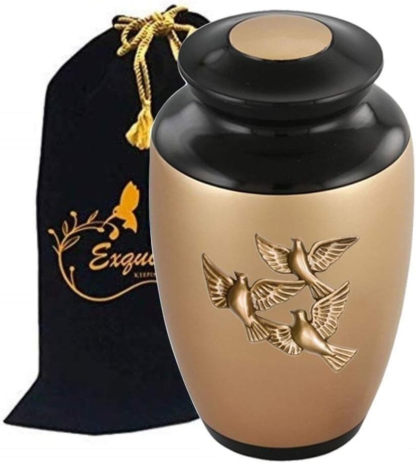 Custom Gold Applique Cremation Urn for Ashes - Handcrafted Adult Funeral Urn