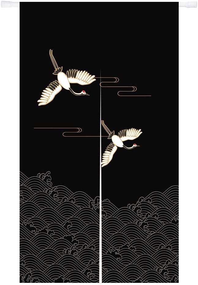 Ofat Home Japanese Door Curtain Dark Blue Red Crane Tapestries