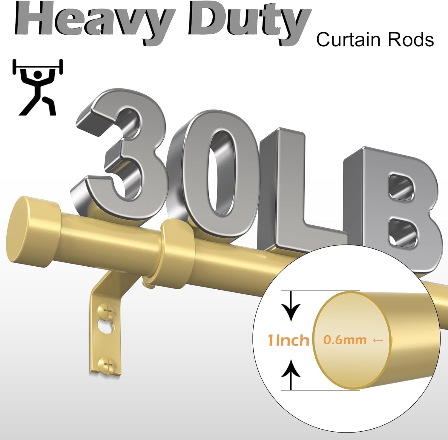 OLV 2 Pack Gold Adjustable Curtain Rods for Windows 48-84 Inch